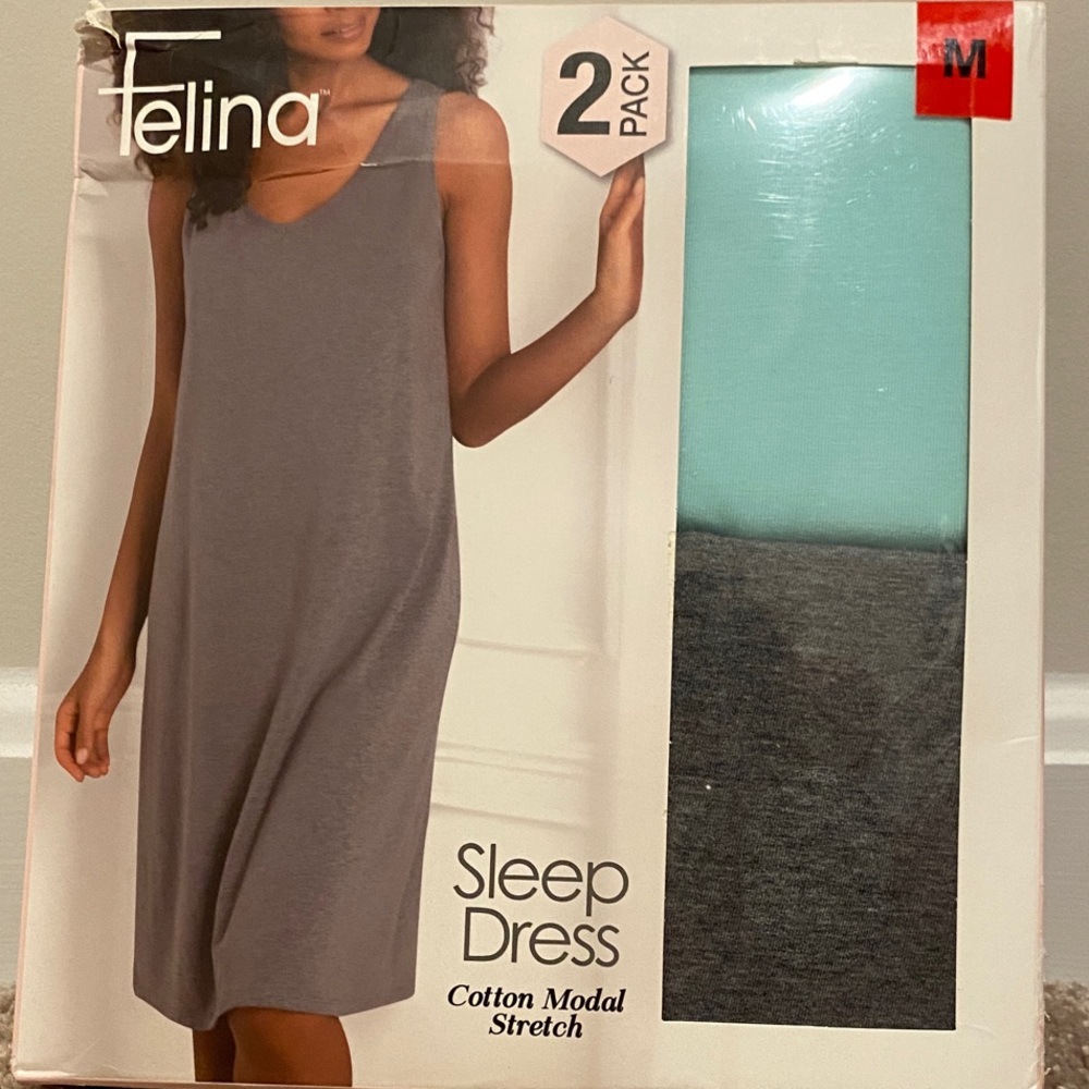 Felina Cotton Modal Sleep Dress 2-Pack - Gray and Light Blue
